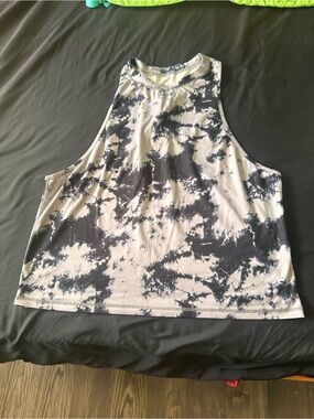 SHEIN Black & White Tie-Dye High Neck Tank Top